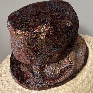 Vintage Velveteen Print Bucket Fashion Hat - Elastic Interior Band